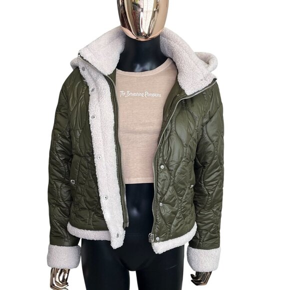 BLANK NYC Olive Green Quilted Faux Fur Line Hooded Jacket Size M - Picture 5 of 12